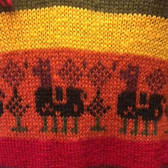 VINTAGE | Striped Llama Hooded Poncho with Fringe - Picture 4 of 6